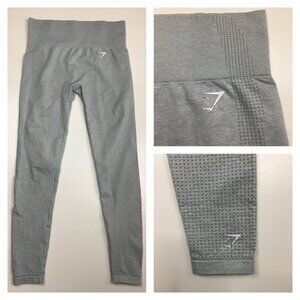 GYMSHARK Marled Light Gray/Green'ish Perforated Butt Enhance Pull On Leggings